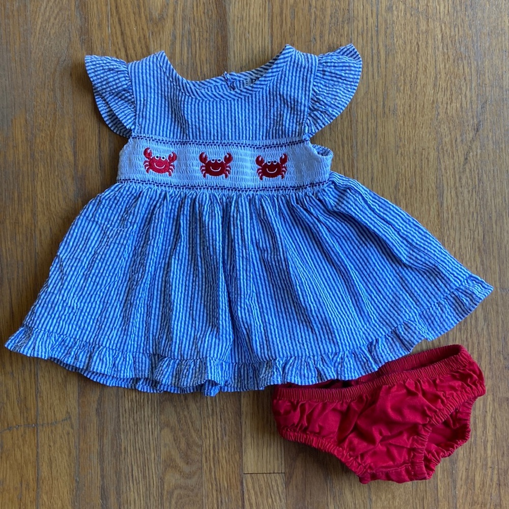 Goodlad seer sucker dress smocked crabs